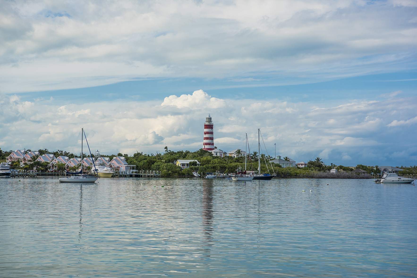 Landscape shot of the Hope Town lighthouse on Elbow Cay, Abaco,